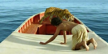 Nouvel extrait de L'Odyssée de Pi : un jeune garçon et un tigre sont dans un bateau...